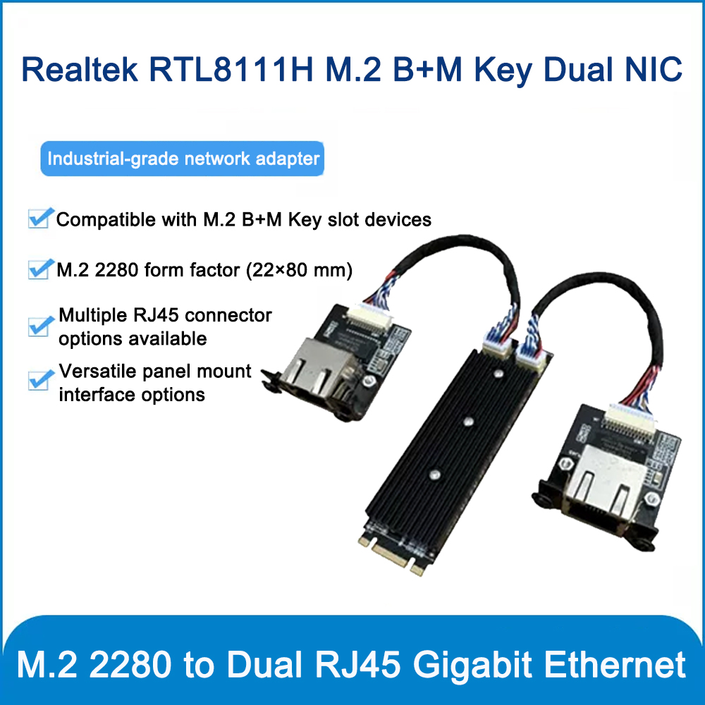 Gigabit Network Card - Endüstriyel M.2 B+M Key Çift Portlu