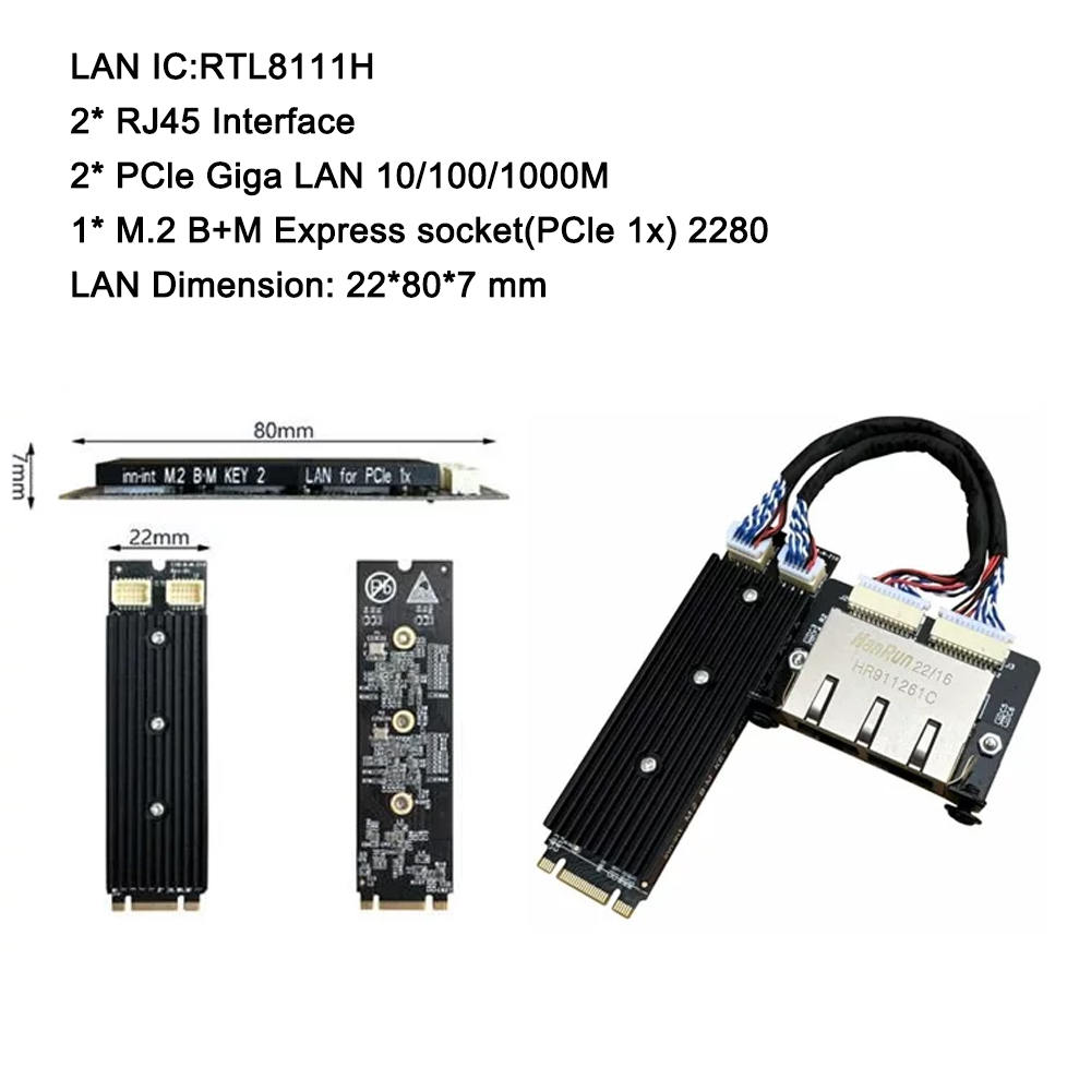 Endüstriyel M.2 B+M Key Çift P - Gigabit Network Card incelemesi ve fiyatı